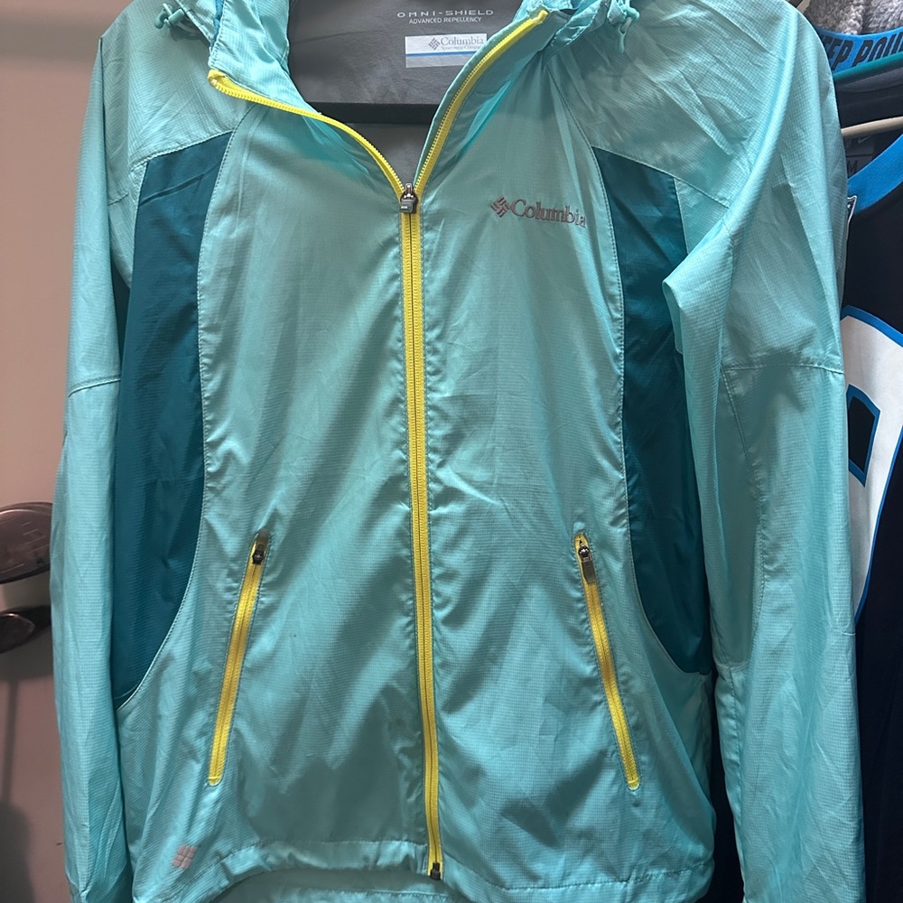 Columbia Women's Aqua and Teal Rain Jacket